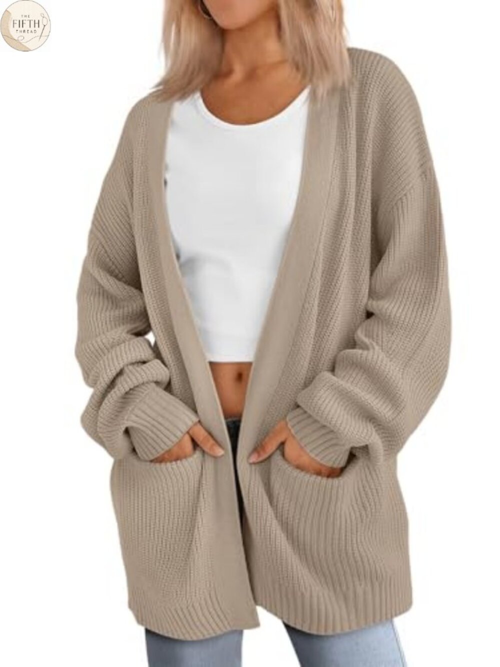 Oversized Knit Cardigan Sweater with Pockets Loose Fit Long Sleeve